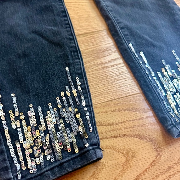 Girls Jeans With Sequins D. Jeans Brand Size 4 Dark Grey - Picture 2 of 5